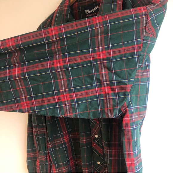 Wrangler Vintage Red Green Plaid Cotton button up X-LONG TAILS 17-36 TALL - Picture 8 of 13